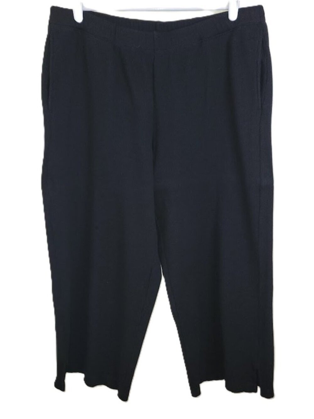 Eileen Fisher Textured Organic Cotton Blend Cropped Pants Pull-On Black Size L